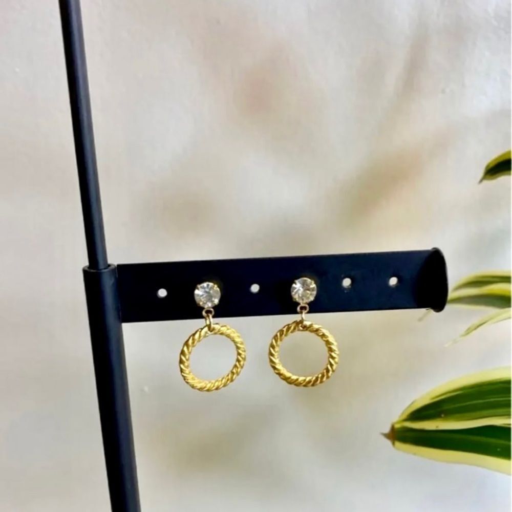 Retro Gold and Cubic Zirconium Hoop Earrings